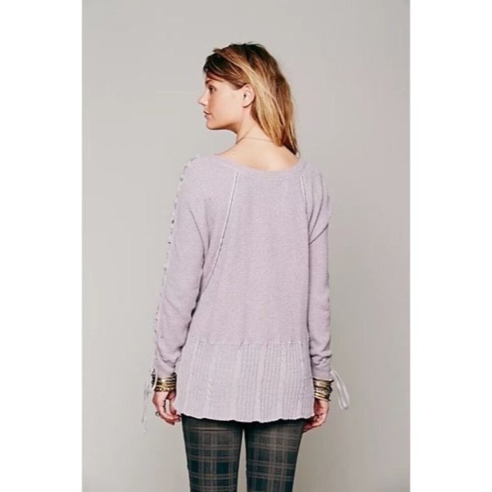 Free People Lilac Lace Up Sleeve Thermal Cable Knit Sweater | Boho Grunge Fairy - Picture 10 of 16